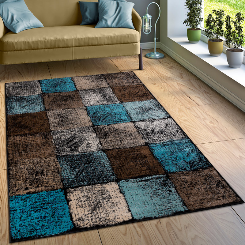 Wrought Studio Keneipp Performance Turquoise/Brown Rug & Reviews Wayfair